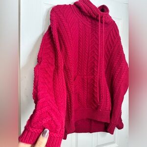 AUTHENTIC 100% Irish Merino Wool Aran Crafts Pullover Sweater Magenta Red XXL